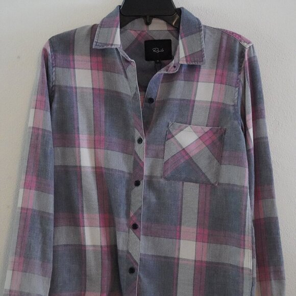 NWT, Rails, Hunter, Plaid Button-down Long Sleeve‎ Shirt, Storm Pink, Gray, Pink - Picture 3 of 8